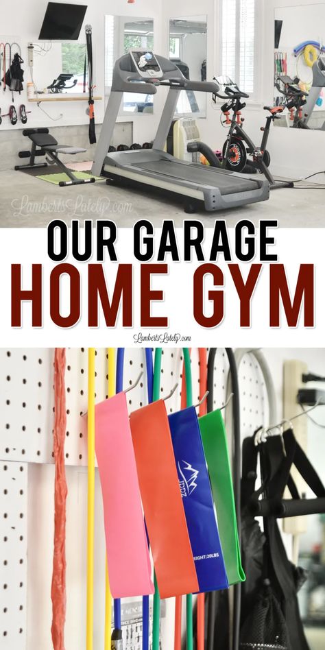 This garage home gym shows how to turn a small space into a functional exercise area. Has a bike, treadmill, strength/weight training area, and TV for Peloton/online workouts. One Car Garage Gym, Garage Workout Space, Half Garage Gym, Best Home Gym Setup, Garage Home Gym, Garage Gym Design, Crossfit Garage Gym, Mini Gym At Home Ideas, Home Gym Basement