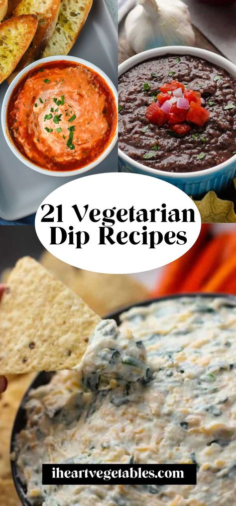 If you’re looking for a delicious dish to serve for a party, try one of these tasty vegetarian dip recipes! From savory, cheesy dips to sweet, chocolatey dessert dips, there’s something on this list for everyone! Vegetarian Party Dips, Vegetarian Dips For Parties, Meatless Dips, Vegetarian Dips And Appetizers, Vegan Dips For Parties, Appetizer Dips For Party, Vegetarian Dip Recipes, Creative Dips, Dips And Appetizers For Parties Easy