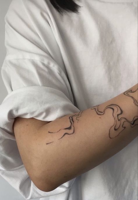 Abstract Waves Tattoo, Line Tattoo Arm, Swirl Tattoo, Brush Tattoo, Small Rose Tattoo, Arm Band Tattoo, Jewelry Tattoo, Dainty Tattoos, Abstract Tattoo