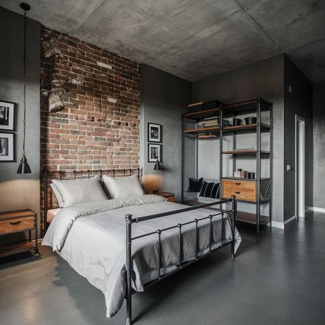 Industrial chic interiors with a cozy twist! What do you think of exposed brick walls? 🏙️💖 #interiordesign #industrialdesign #design #industrialstyle Industrial Interior Design Bedroom, Exposed Brick Accent Wall, Nyc Bedroom, Industrial Chic Interior, Brick Accent Walls, Industrial Interior Design, Vibe Check, Exposed Brick Walls, Brick Walls