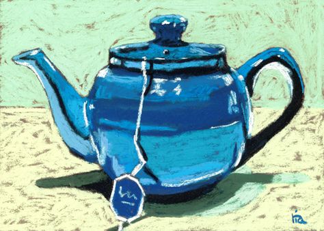 Teapot Painting, Teapot Tattoo, Artist Research, Tea Pots Art, Cute Teapot, Rock Sculpture, Painting Texture, Blue Teapot, Paintings Art