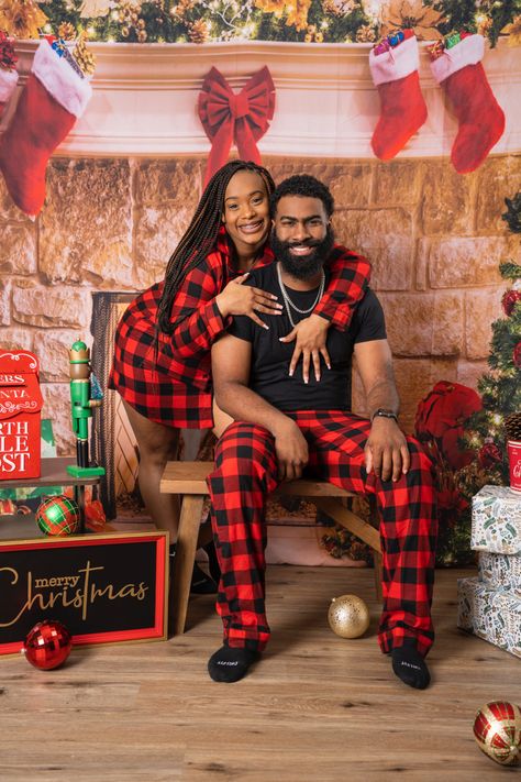 Couples Christmas Photoshoot Black, Black Couple Holiday Photos, Black Couple Christmas Pictures, Black Couple Christmas Pajamas, Christmas Couple Pictures Black People, Black Couple Matching Christmas Pajamas, Black Couples Christmas Photoshoot, Christmas Photoshoot Couples, Black Couples Christmas