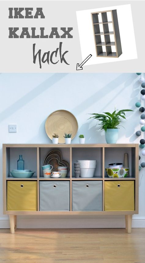 How to create a sideboard with tapered legs from IKEA Kallax Living Room Hacks, Kallax Hack, Ikea Kallax Hack, Hacks Ikea, Diy Hack, Ikea Living Room, Room Hacks, Ikea Kallax, Diy Ikea Hacks