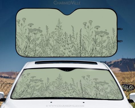 Sage green Car Sunshade, Cute windshield shade, UV refelective sun protector, Universal SUV/Vehicle size, rear/front window visor cover -  #Car #cover #Cute #Green #Protector #rearfront #refelective #Sage #Shade #Size #Sun #Sunshade #SUVVehicle #Universal #visor #Window #Windshield Cute Car Sun Shade, Sage Green Car Accessories, Sage Green Car, Artemis And Luna, 2008 Volkswagen Beetle, Windshield Shade, Vw Eos, Windshield Cover, Car Deco