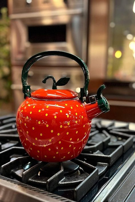 Low Boil, Kettle Kitchen, Strawberry Decor, Stovetop Kettle, Strawberry Tea, Feminine Decor, Strawberry Design, Car Horn, Whistling Tea Kettle