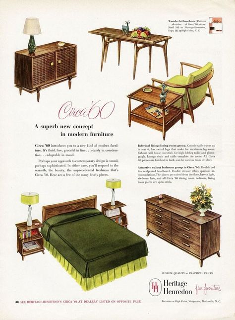 1950 Home Decor, 50s Interior Design, 1950s Interior Design, 50s Interior, Furniture Advertising, 70s Interior Design, Henredon Furniture, 1950s Decor, Midcentury Furniture