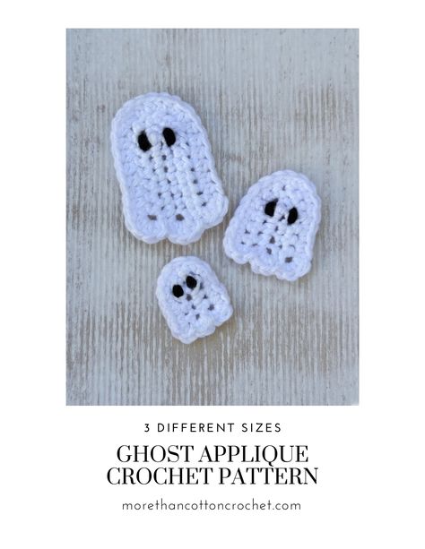 Crochet Ghost Applique pattern! These ghosts are so cute, easy, and the perfect crochet appliques for the Fall. You will download one document, but get three patterns in one: small, medium, and a large ghost pattern! This is a beginner crochet pattern, and has detailed steps to walk you through the whole pattern. Turn your crochet ghosts into keychains, earrings, or sew them onto anything and everything! Ghost Applique Crochet Pattern, Ghost Crochet Applique, Crochet Ghost Applique, Crochet Ghosts, Ghost Crochet Pattern, Crochet Painting, Ghost Crochet, Crochet Ghost, Crochet Appliques