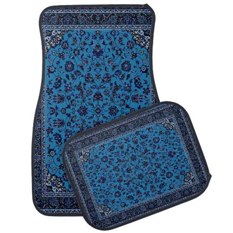 Car Mat Set | Chic car mats done in graphics of a blue Persian oriental rug pattern. Customize to add text to this lovely design. Blue Car Decor, Live In Your Car, Iranian Carpet, Custom Car Mats, Persian Rug Designs, Carpet Weaving, Lovely Car, Yellow Car, Car Floor Mat