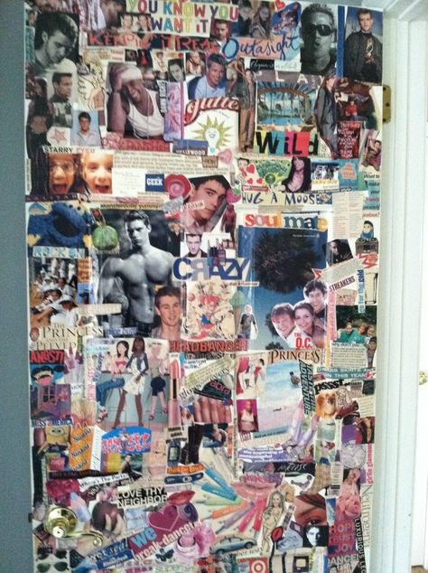 The decision to let my daughters do a collage on the doors leading to their bedrooms was one I never regretted. Bedroom Door Collage, Collage Door Ideas, Door Photo Collage, Door Collage Bedroom, Middle School Bedroom, Door Collage, Photo Collage Wall, Door Poster, Door Picture