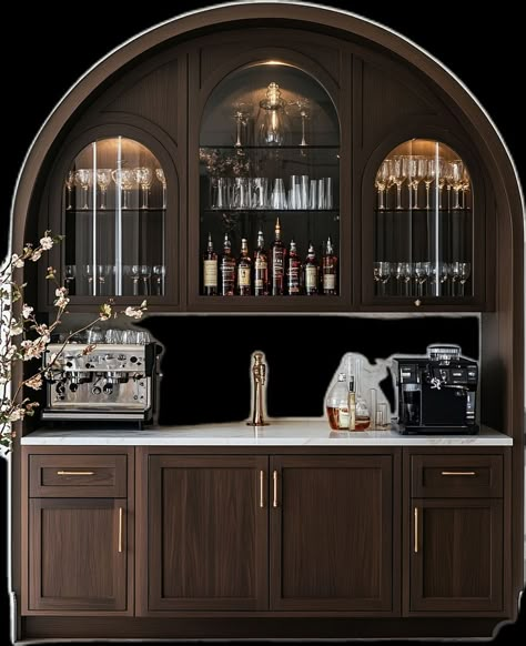 Home Bar Rooms, Crockery Unit, Home Bar Designs, Kitchen Inspiration Design, Golden Girl, Dream House Decor, A Bar, House Inspo, Dream Home Design