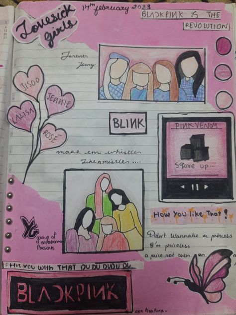 Cute Drawings Blackpink, Blackpink Diary Ideas Creative, Blackpink Book Ideas, Blackpink Drawings Easy, Black Pink Diary Ideas, Black Pink Diy Craft, Black Pink Crafts Diy, Blackpink Journal Ideas Aesthetic, Blackpink Craft Ideas