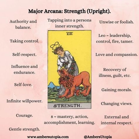 Major Arcana Meanings, Strength Tarot, Major Arcana Tarot, Tarot Interpretation, Tarot Card Tattoo, Arcana Tarot, Tarot Cards For Beginners, Learning Tarot Cards, Tarot Guide