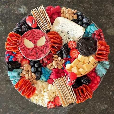 Board & Boozy on Instagram: “Spider Man Board ❤️🕷 this was so fun to make! Brie has edible red glitter and edible black marker 🕸 . . . #board #boards #boardandboozy…” Spiderman Birthday Party Food, Spider Man Birthday Party, Spiderman Theme Party, Man Birthday Party, Spiderman Birthday Party Decorations, Spider Man Birthday, Party Food Themes, Spiderman Birthday Party, Mens Birthday Party