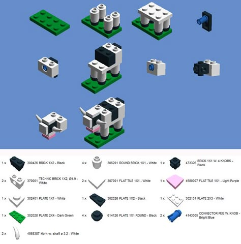 Lego Ideas To Build Instructions, Lego Build Ideas, Lego Cow, Lego Ideas To Build Easy, Easy Lego Creations, Lego Designs, Lego Building Instructions, Lego Diy, Lego Animals