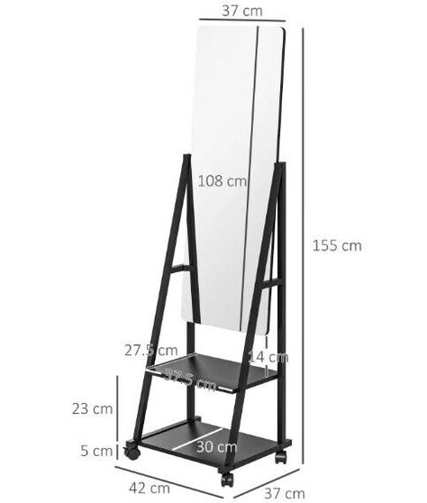 HOMCOM Movable Full Length Mirror Adjustable Full Body Mirror with 2 Shelves | eBay Full Body Mirror, Body Mirror, 2 Shelves, Length Mirror, Full Length Mirror, Bottom Shelf, The Mirror, Full Body, Full Length