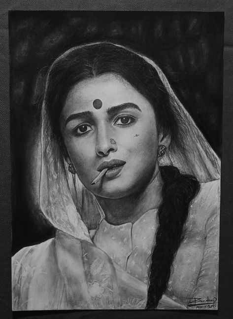 Gangubai kathiyawadi drawing By Artistic Pradeep Realistic Pencil Sketches Portraits, Indian Celebrity Portraits Drawing, Celebrity Sketch, Celebrity Drawing, Beautiful Pencil Sketches, Pencil Sketch Portrait, Digital Painting Photoshop, Pencil Sketches Easy, Cute Monsters Drawings