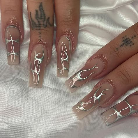 Liquid Chrome Nails, Edgy Nails, Liquid Nails, Grunge Nails, Silver Nails, Square Acrylic Nails, Fire Nails, Dream Nails, Bling Nails