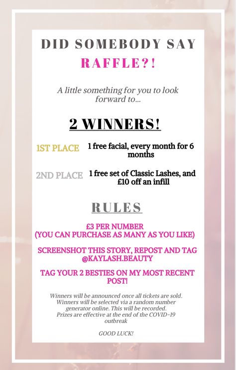 Join us on insta @kaylash.beauty to enter in the raffle for your chance to win 1 of the 2 prizes! Lash Promotion Ideas Instagram, Lash Extension Promotion Ideas, Lash Promotion Ideas, Eyelash Extensions Policy, Lash Retention Tips For Clients, Lash Referral Program, Lash Refill Policy, Instagram Account Ideas, Lash Room Ideas