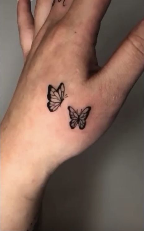 Bullet Tattoo, Mens Butterfly Tattoo, Side Hand Tattoos, Maching Tattoos, Thumb Tattoos, Butterfly Hand Tattoo, Butterfly Wrist Tattoo, Small Girly Tattoos, Small Finger Tattoos