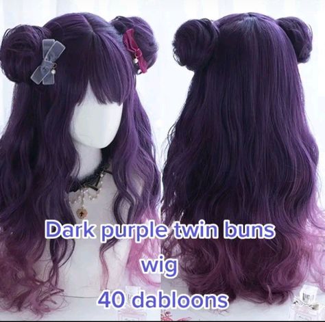 Twin Buns Hairstyles, Wholesome Genshin, Butterfly Outfit, Bun Bow, Space Buns, Bow Hairstyle, Purple Butterfly, Bow Hair, Hair Wig