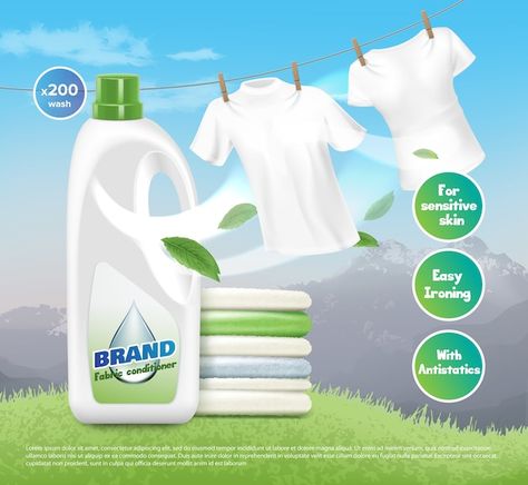 Vector illustration of advertising lound... | Premium Vector #Freepik #vector #washing-liquid #laundry-detergent #detergent-bottle #liquid-detergent Laundry Graphic Design, Laundry Detergent Ads, Clothing Care Symbols, Modern Washing Machines, Laundry Logo, Business And Advertising, Laundry Icons, Creative Advertising Photography, Laundry Symbols