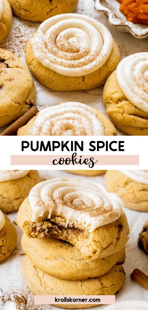 Pumpkin Cream Cheese Pie, Cinnamon Roll Cookies, Pumpkin Pie Smoothie, Pumpkin Spice Cookies, Goodbye Summer, Cookie Spread, Roll Cookies, Drop Cookies, Spice Cookies