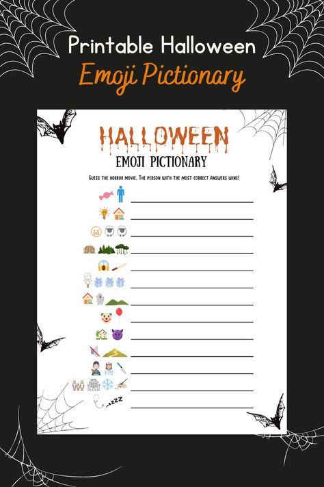 This halloween guess the movie emoji game is a printable PDF and an instant digital download! It is perfect to keep your guests entertained during your halloween theme party and sure to be a hit and liven up the party! The answer key will be included. Guess The Movie Emoji, Halloween Emoji Game, Halloween Emoji, Halloween Theme Party, Fun Halloween Party Games, Emoji Game, Dinner Party Games, Emoji Pictionary, Guess The Movie