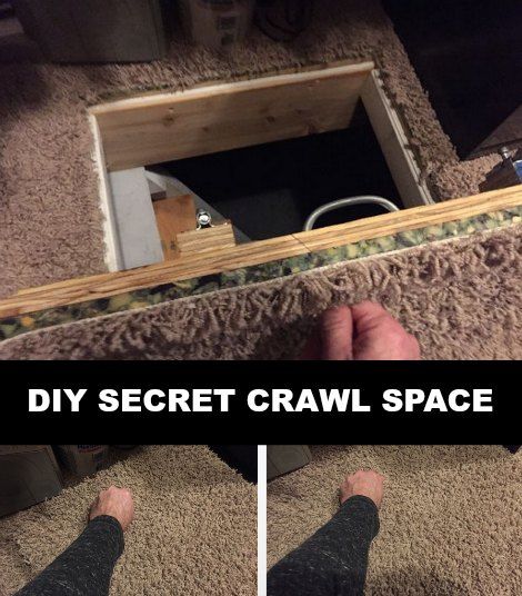 Secret Crawl Space Access Door | Now's your chance to have that secret room you've always wanted! Here are instructions for a door to a secret crawl space. Diy Tornado Shelter, Diy Tornado, Crawl Space Access Door, Crawl Space Storage, Diy Crawlspace, Crawl Space Door, Secret Hiding Spots, Tornado Shelter, Secret Hiding Places