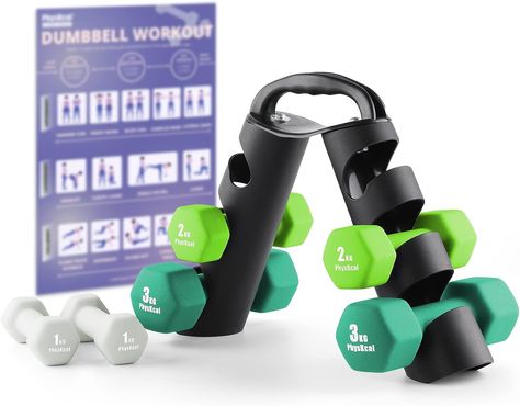 🤍【Easy Access, Store and Go】Looking for a perfect dumbbell set to start your fitness regime? This hand weight set includes a pair of 1KG, 1.5KG, and 2KG neoprene dumbbells with a rotatable and portable storage rack made from durable ABS plastic, featured with easy access and storage for all occasions. Rotate the rack frame clockwise to hide this weight set away in a narrow corner, and rotate anticlockwise for easy reach during sweat sessions. Home Gym Studio, Gym Studio, Gym Ball, Speed Up Metabolism, Hand Weights, Dumbbell Set, Hard Workout, Weight Set, Dumbbell Workout