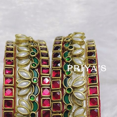 Silkthreadbangles on Instagram: "Lotus design kundan bangles Specialised in bridal and daily wear bangles! Customised kundan silk thread bangles! Whatsapp :7338927782 https://wa.me/message/45GNVNCOWZRBM1 Instagram: https://instagram.com/priyascollectionz?utm_medium=copy_link Facebook: https://www.facebook.com/priyascollectionz?mibextid=LQQJ4d ✅completely handmade ✅urgent orders taken ✅ design and colour can be customised ✅ size available from kids size to 2.10 ✅bulk orders accepted 🎁return gifts available 🎁 Why are you waiting then. Get your jewellery customised @priyascollectionz #silkthreadbangles #silkthreadjewellery #muhurthambangles #weddingbangles #silkthreadjhumkas #colourkundanbangles #kundanbangles #bridalbangles #babyshowerreturngifts #babyshowerbangles #returngifts # Silkthread Kundan Bangles, Silk Thread Kundan Bangles, Bridal Silk Thread Bangles Set, Silk Thread Bangles Design Latest Bridal, Silk Thread Bangles Design Kundan, Kundan Bangles Design, Thread Bangles Silk Handmade, Kundan Clips, Silk Thread Earrings Designs