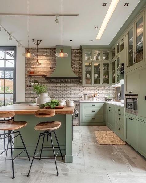 Pistachio Kitchen, Sage Green Kitchens, Sage Green Kitchen Ideas, Kitchen Sunroom, Green Kitchen Ideas, Wall Paint Inspiration, Green Kitchens, Sage Kitchen, Green Kitchen Designs