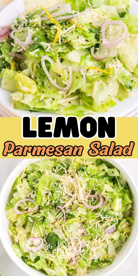 Lemon Parmesan Salad Lemon And Onion Salad, Romaine Lettuce Salad Ideas, Lemon And Onion Salad Italian, Lemon Caesar Salad, Lemon Shallot Dressing, Romaine Parmesan Salad, Cold Weather Salads, Lemon Onion Salad, Lemon Parm Salad