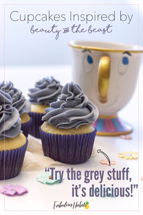 "Try the grey stuff, it's delicious!" Here our take on 'the grey stuff' - made into cupcakes inspired by Beauty and the Beast! #beautyandthebeast How To Make Grey Icing, Disney Birthday Cupcakes, Grey Cupcakes, The Grey Stuff, Easy Buttercream Frosting, Ideas For Cupcakes, Disney Cupcakes, Citrus Cake, Disney Desserts