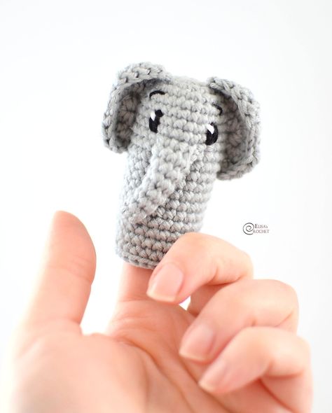 Crochet Finger Puppet Pattern, Free Finger Puppet Patterns, Free Crochet Finger Puppet Patterns, Crochet Puppets Pattern Free, Crochet Finger Puppets Free Pattern, Crocheted Puppets, Elephant Finger Puppet, Finger Puppet Crochet, Crochet Finger Puppets