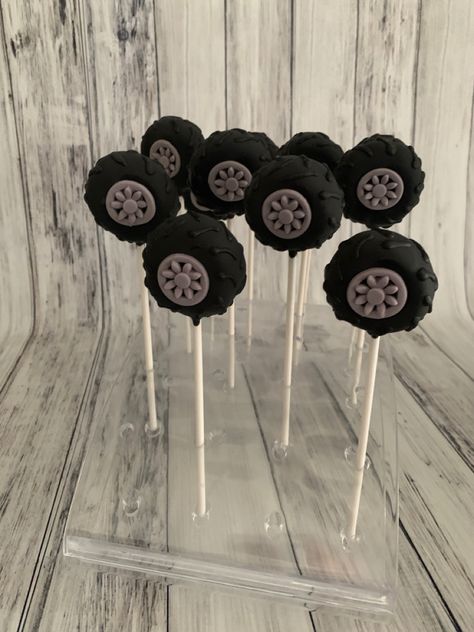 Hot Wheel Cake Pops, Race Car Theme Treats, Two Fast Birthday Dessert, Checkered Cake Pops, Race Car Themed Desserts, Tire Cake Pops, Two Fast Cake Pops, Fast One Dessert Table, Monster Jam Cake Pops