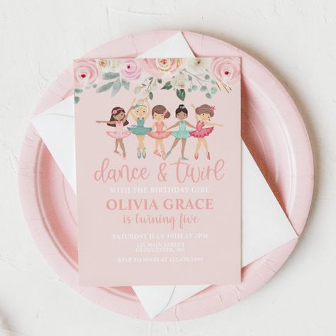 Outdoor Ballerina Birthday Party, Birthday Invitations Pink, Invitation Disney, Ballet Birthday Party, Dance Party Birthday, Invitations Pink, Ballet Birthday, Floral Birthday Invitations, Ballet Party