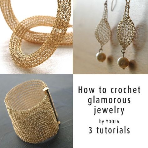 How to wire crochet glamorous jewelry tutorials crochet Wire Knitting, Wire Crochet Jewelry, Glamorous Jewelry, Tube Necklace, Viking Knit, Wire Jewelry Tutorial, Wire Crochet, Wide Cuff Bracelets, Detailed Jewelry