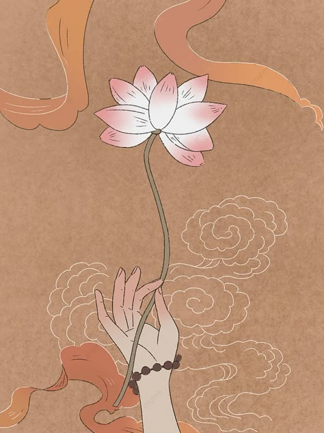 Hand Painted Buddha Birthday Hand Holding Lotus Background Buddha Hand Painting, Lotus Aesthetic Art, Buddhist Background, Hand Holding Lotus, Buddha On Lotus, Lotus Spiritual, Lotus Aesthetic, Buddha Illustration, Buddhist Lotus