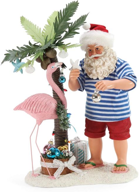 Possible Dreams Santa, Frog Decor, Beach Santa, Tropical Christmas, Christmas Guide, Visit Santa, Flamingo Christmas, Santa Decorations, Santa Figurines