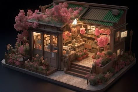 Sims 4 Retail Store, Bloxburg Japanese House, Japanese Town, Japanese Village, Sims 4 House Design, Sims Building, Isometric Art, Sims House Design, Isometric Design