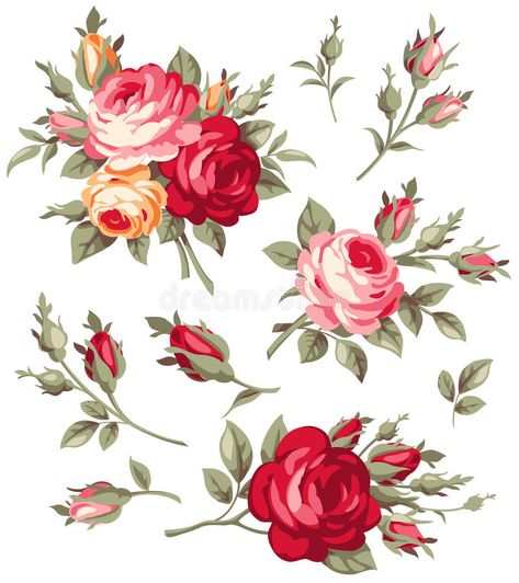 Decorative vintage rose and bud. Vector blooming flowers set for your design vector illustration Diy Peony, Antique Bouquet, Art And Drawing, Page Decoration, Flower Drawing Design, Rose Illustration, World Of Art, Decoupage Vintage, Vector Flowers