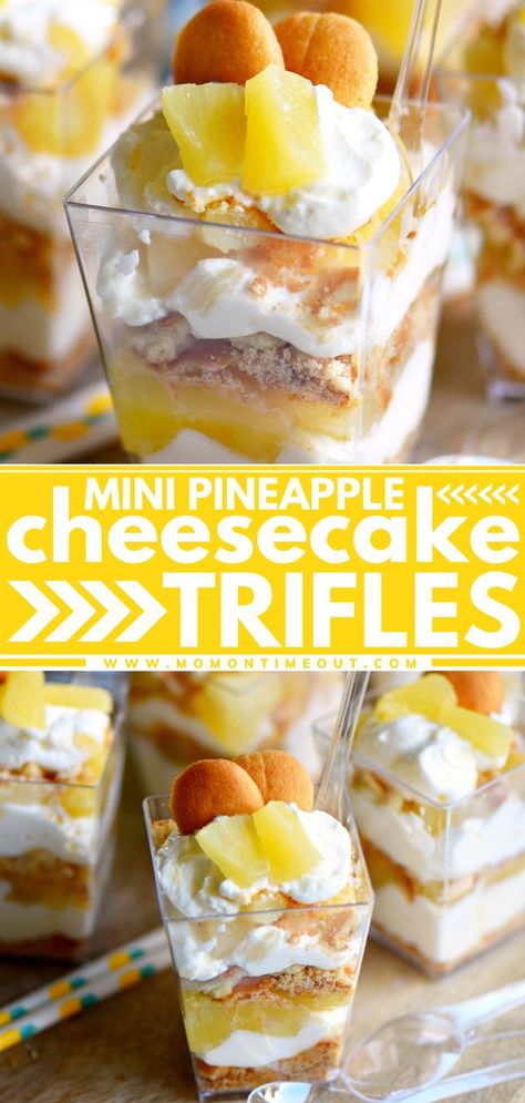 Luau Desserts, Mini Trifles, Pineapple Cheesecake, Hawaiian Desserts, Cheesecake Trifle, Mom On Timeout, Dessert Shooters, Mini Dessert Cups, Coconut Dessert