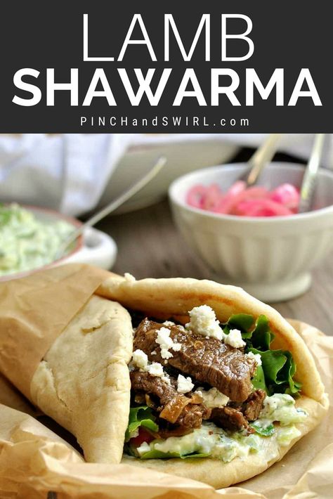 Lamb And Beef Shwarma, Lamb And Pita Bread, Lamb Tzatziki Wraps, Lamb Pita Recipes, Lamb Swarma, Shawarma Lamb, Lamb Shawarma Recipe, Lamb Pita, Shawarma Recipes