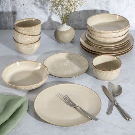 Gibson Elite Matisse 16-Piece Double Bowl Set & Reviews | Wayfair Aesthetic Plate Set, Dish Sets Dinnerware, Kitchenware Ideas, Cotton Dress Indian, Wants List, Meals For Four, Apartment 2023, Bowl Meals, Apartment Deco