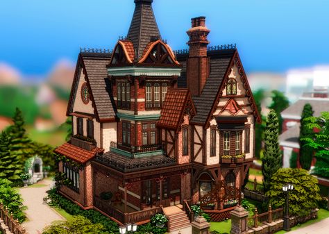 Sims 4 Victorian House Floor Plans, Sims 4 Tudor, Sims 4 Victorian House, Sims4 Inspiration, Victorian House Floor Plans, Ts4 Lots, Sims Lots, Classic Mansion, Witchy House