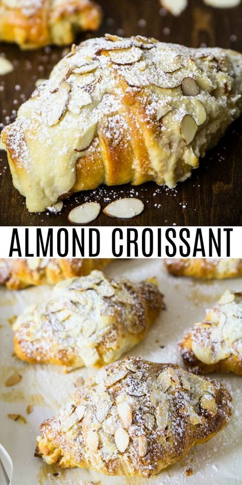 These buttery and flaky almond croissants are made from scratch, including the almond paste inside each pastry. The best breakfast or dessert recipe! #simplyhomecooked #almond #croissant #croissantrecipe #almondcroissant Crossant Recipes, Almond Paste Recipes, Almond Croissants, Homemade Croissants, Croissant Recipe, Almond Croissant, Almond Paste, Breakfast Pastries, Puff Pastry Recipes