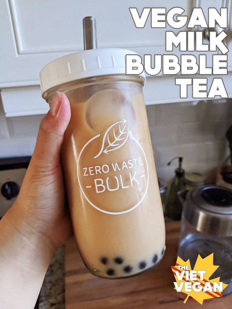 Vegan Boba Milk Tea - The Viet Vegan Vegan Boba, Vegan Creamer, Milky Tea, Boba Tea Recipe, Boba Recipe, Milk Tea Recipes, Boba Milk Tea, Tea Places, Bubble Tea Shop