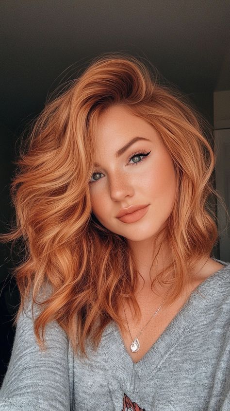 ✨ Transform your style with create effortless volume with this polished Auburn Hair fall hair colors copper blonde. Professional tips and tricks revealed for beautiful results! Professional results made easy. Quick touch-up friendly with Must-have accessories. Great for daily wear and includes expert protective styling tips! #AuburnHairfallhaircolorscopperblonde #Hairbeautifulresults #polishedHair #HairGoals #HairInspo Long Blonde Hair With Red Lowlights, Rooted Copper Balayage, Fair Skin Highlights Hair, Curly Red Hair Dyed Strawberry Blonde, Red With Balayage Highlights, Blonde Hair Color Ideas For Short Hair Pixie Haircuts, Sunrise Red Hair, Natural Copper Hair With Highlights, Copper Hair Toner Before And After