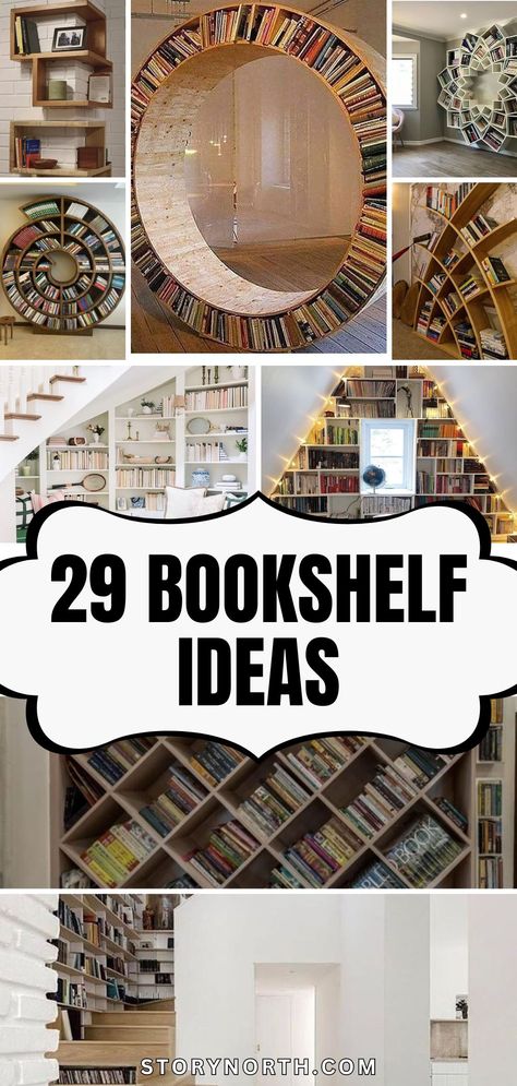 Pin this for creative and unique bookshelf inspiration to elevate your home decor! Explore these ideas to add character and style to your space. #BookshelfIdeas #HomeDecorInspo Jungle Tree Bookshelf, Around The Door Bookshelves, Unique Wooden Bookshelves, Bookshelves Over Window, Cool Diy Bookshelves, Farmhouse Book Shelf Ideas, Room With Bookshelves Bedrooms, Unique Book Shelf Ideas, Odd Bookshelves