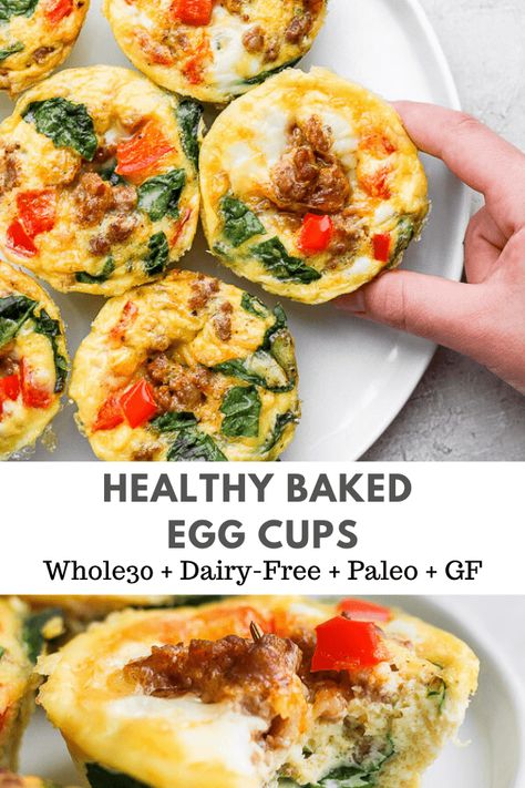 Healthy Baked Egg Cups (Meal Prep Friendly) - these baked egg cups are an easy breakfast option that is meal-prep friendly! (Dairy-Free + Whole30 + Paleo) #bakedeggcups #healthyeggcuprecipe #eggcuprecipe #eggcupsrecipe Baked Egg Cups, Egg Cups Recipe, Menu Sarapan Sehat, Egg Bites Recipe, Steak Tips, Crock Pots, Enchilada Recipe, Baked Egg, Whole 30 Breakfast